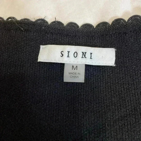 Sioni Black Open Front Cardigan Sweater with Gold Colored Buttons, Size Medium. - Picture 8 of 13